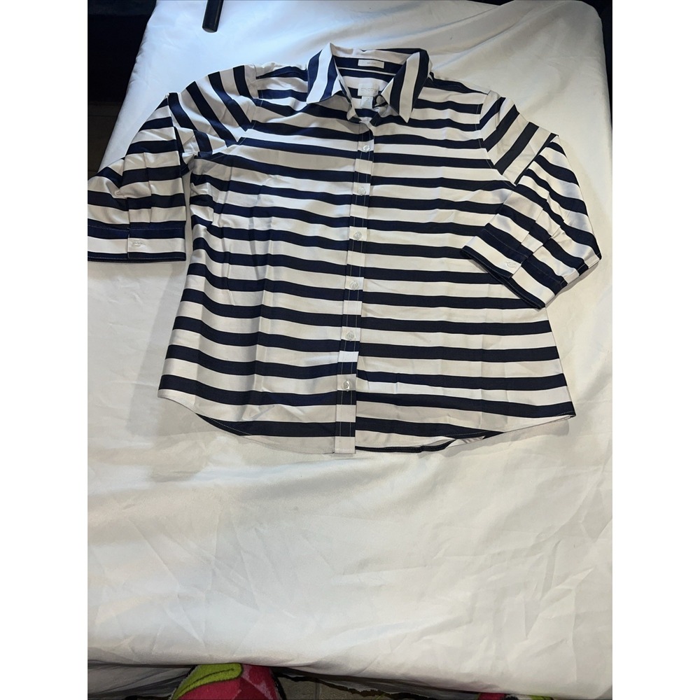 Chico's Shirt 2 Blue Effortless Stripe Beatrice Button Down Nautical Ironfree338